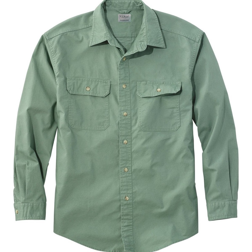 🎣 L.L. Bean Sage Green Canvas Button-Up Shirt